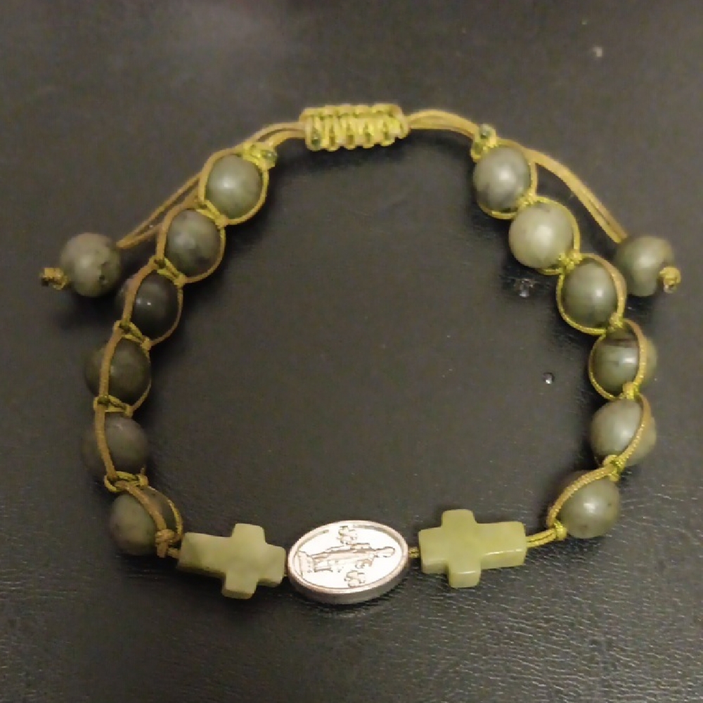 St Christopher conemara green marble adjustable bracelet with cross beads, Irish